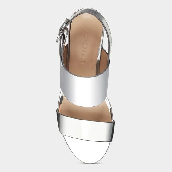 AEROSOLES Camera Platform Sandal in Silver Metallic Faux Leather Sz 7.5 NWT $135 - Picture 3 of 4